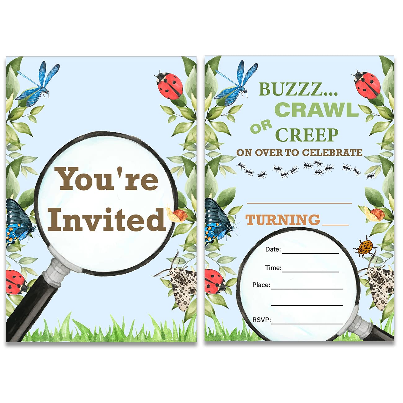 Soiceu Boy Bug Birthday Invitations with Envelopes Set of 20 Bug Scavenger Hunt Insect Birthday Party Invites Fill in Blank