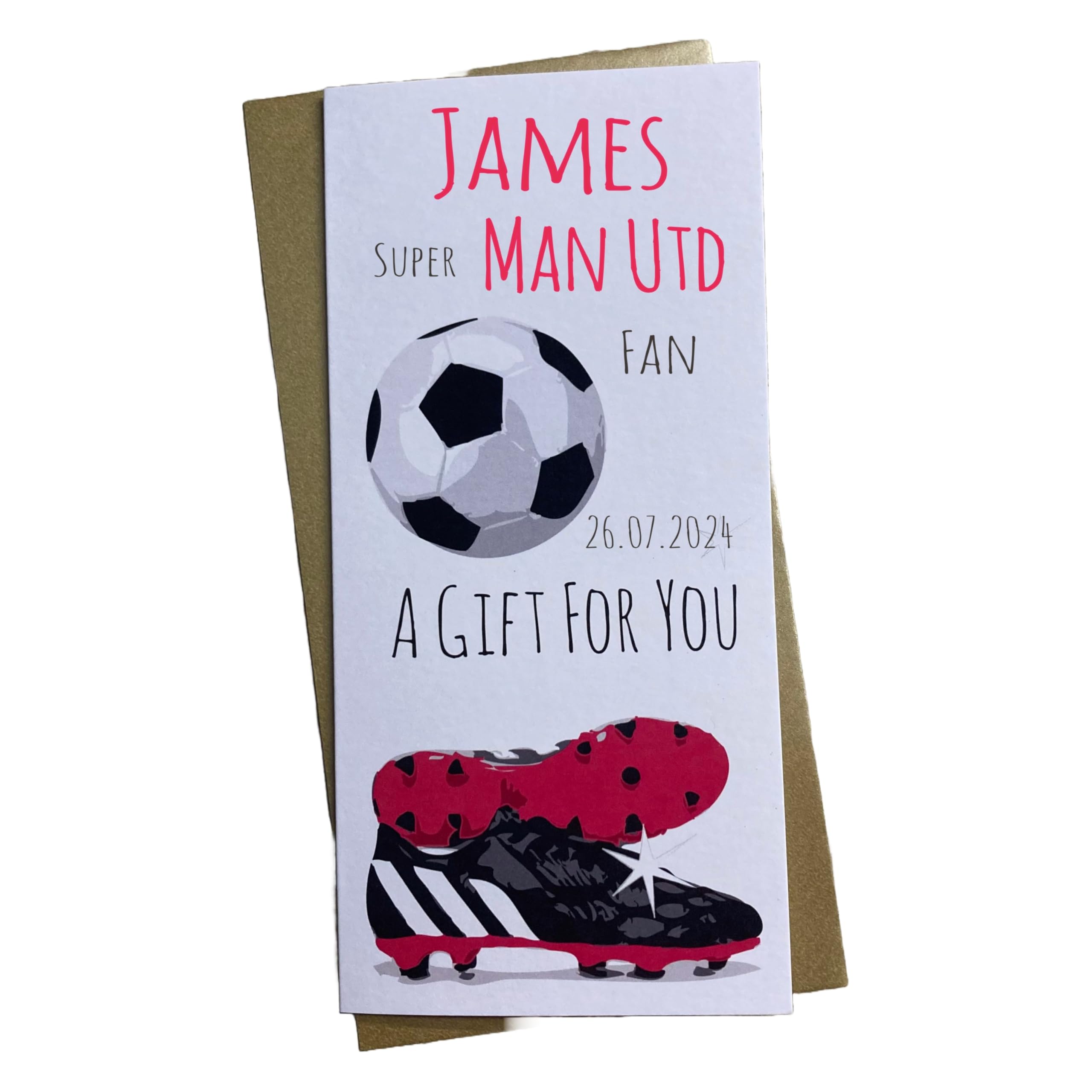 WHITE COTTON CARDS 1 X PERSONALISED BIRTHDAY MONEY WALLET - Manchester United Man Utd Red Devils Football Club FC (P-WBW-F4)