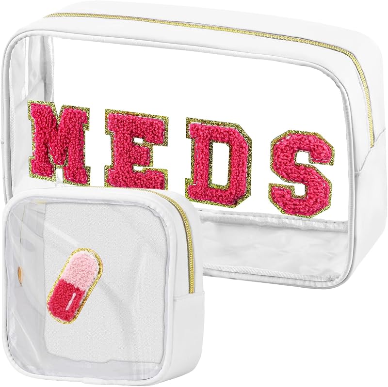BuyCard Necessaires transparentes MEDS-White com zíper, 2 unidades