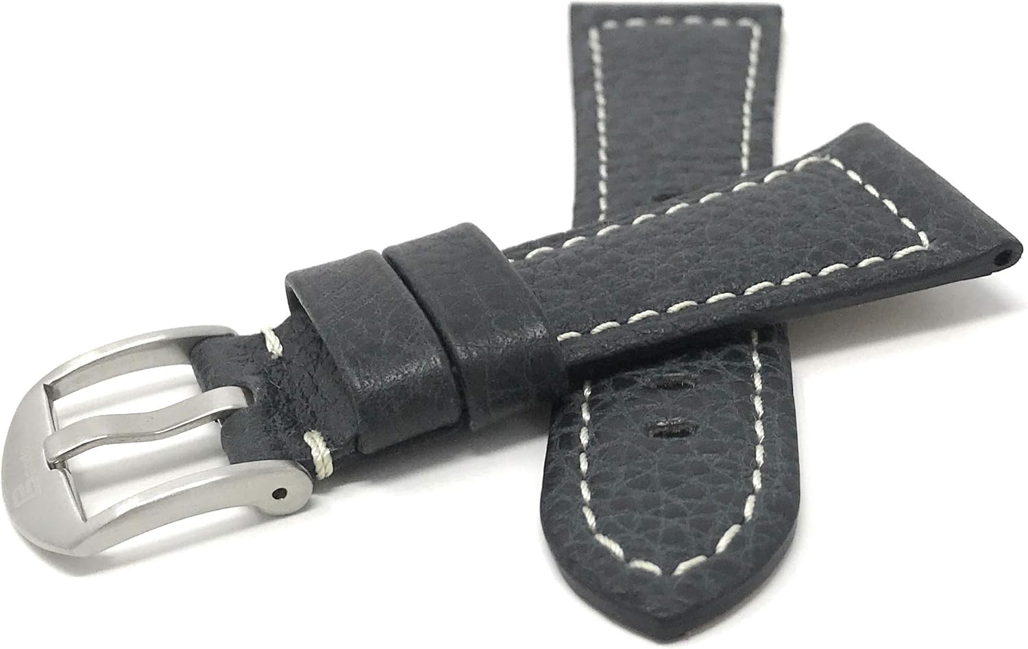 Bandini Mens Leather Watch Band Strap, Buffalo Pattern, Stainless Steel Buckle, 2 Colors (20mm, 22mm, 24mm, 26mm 28mm, 30mm, 32mm)