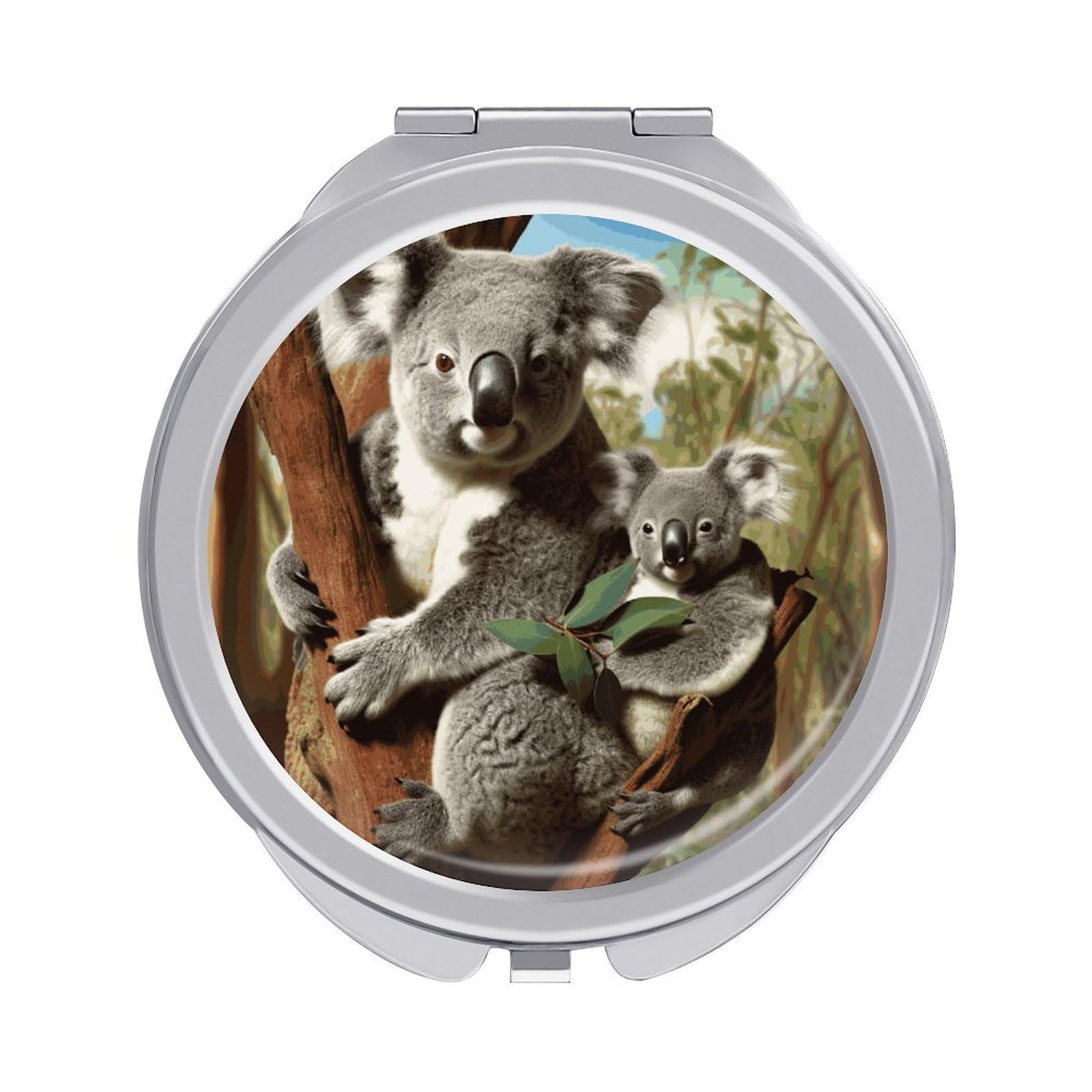 Fekiloot Style Koala Family Travel Makeup Mirror Handheld Compact Mirror Portable Pocket Mirror Double-Sided 1X/2X Magnifying For Handbag And Purses