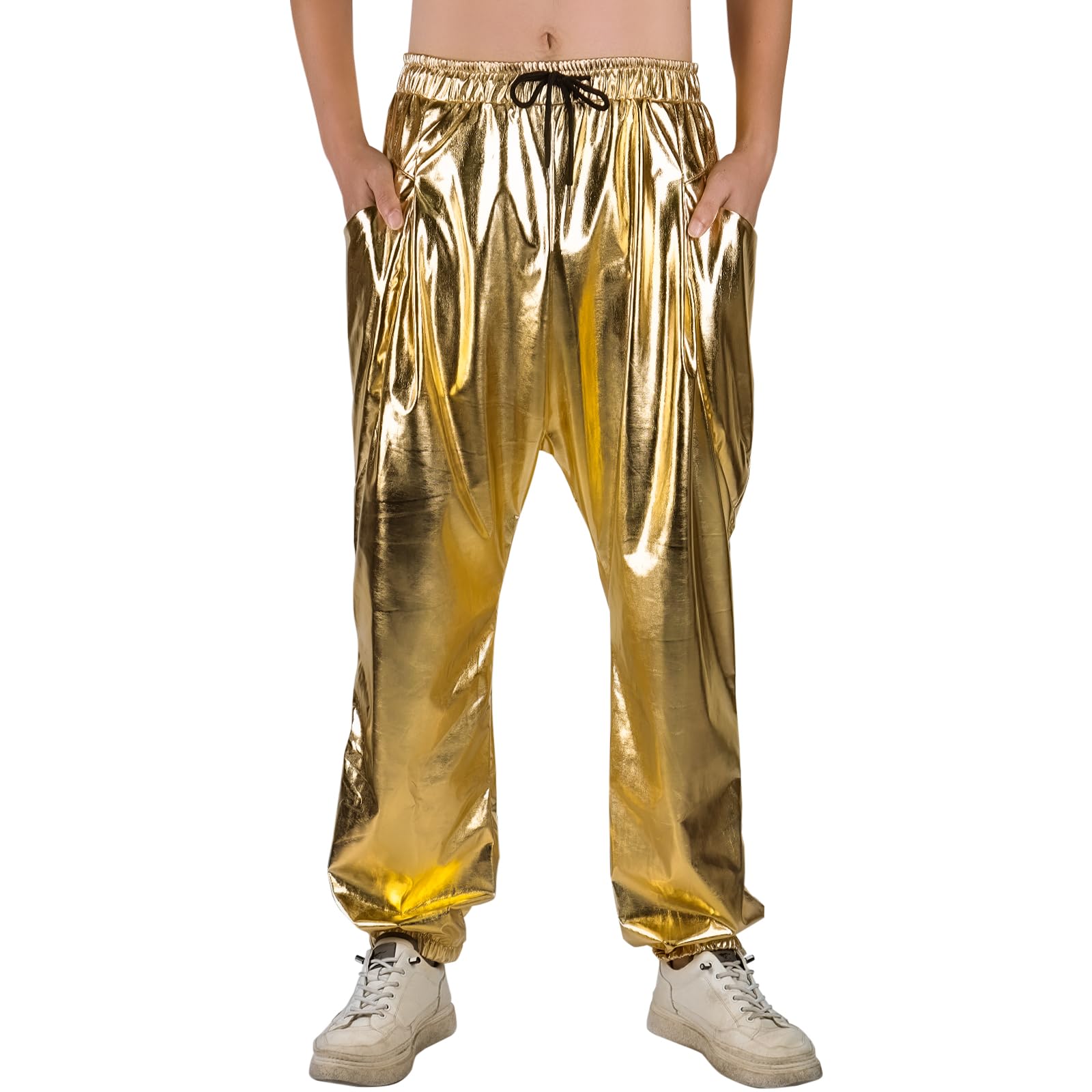 GENEMEN Herren Metall Hosen Elastische Bottoms Hosen Glänzende 70er Disco Outfits Festival Party Fancy Kleid Kostüm