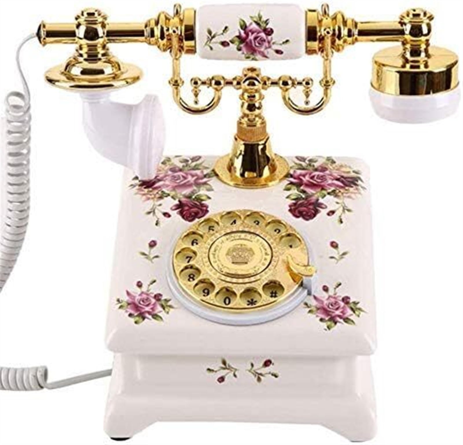 ELzEy Teléfono Retro de cerámica Europeo/Esfera giratoria de línea Fija Antigua/teléfono clásico Antiguo, Blanco