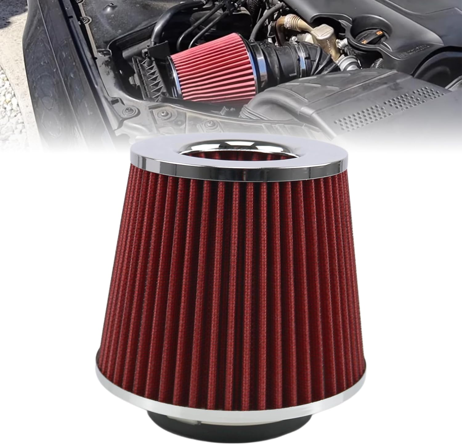 102mm 4" High Flow Round Tapered Cone Cool Air Filter Cleaner with Top Filter Design Short 231mm tall Blue