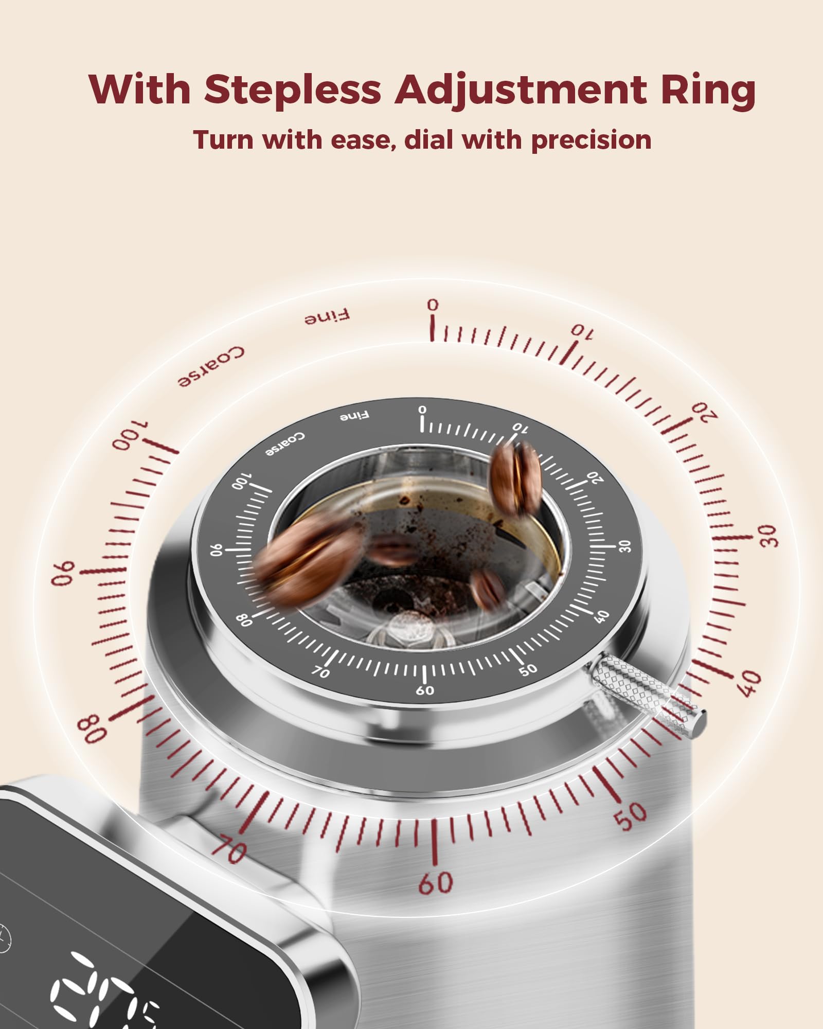Tuni G3 64mm Flat Burr Electric Coffee Grinder with 100 Grind, Silver | Commercial Grade Espresso Grinder with Single Dose Set, Touchscreen Display, Anti-Static Tech, Stainless Steel