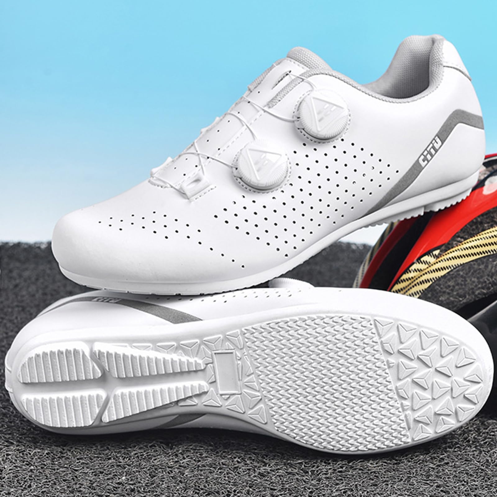 Scarpe da Ciclismo Uomo Donna Traspiranti Flat, Antiscivolo con Suola in Gomma Scarpe da Bicicletta Nessuna Serratura