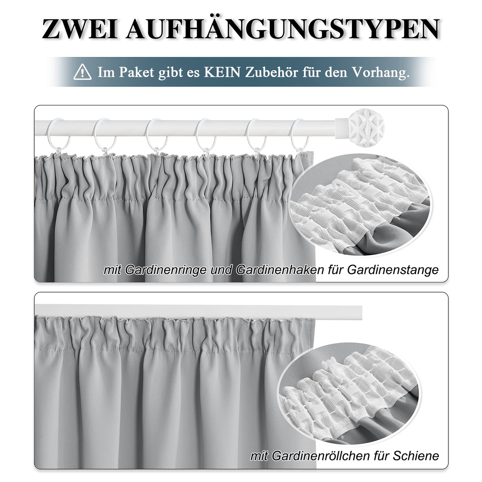 PONY DANCE Tende Termiche Isolanti per Interni con Fettuccia 2 Pezzi 140x220 cm Curtains Decorazione Tenda Oscurante per Salotto e Camera da Letto, Grigio Chiaro