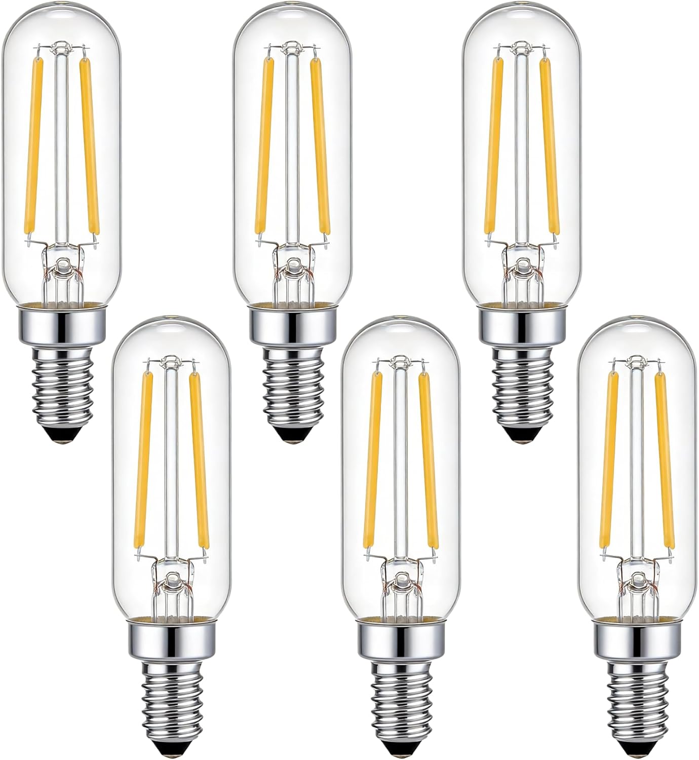 E12 LED Bulb Dimmable, T25 2700K Warm White Edison Candelabra Light Bulbs, T6 Clear Glass Tubular Filament Light Bulbs 25 Watt Equivalent, 6 Pack (2700K, 2, Watts)