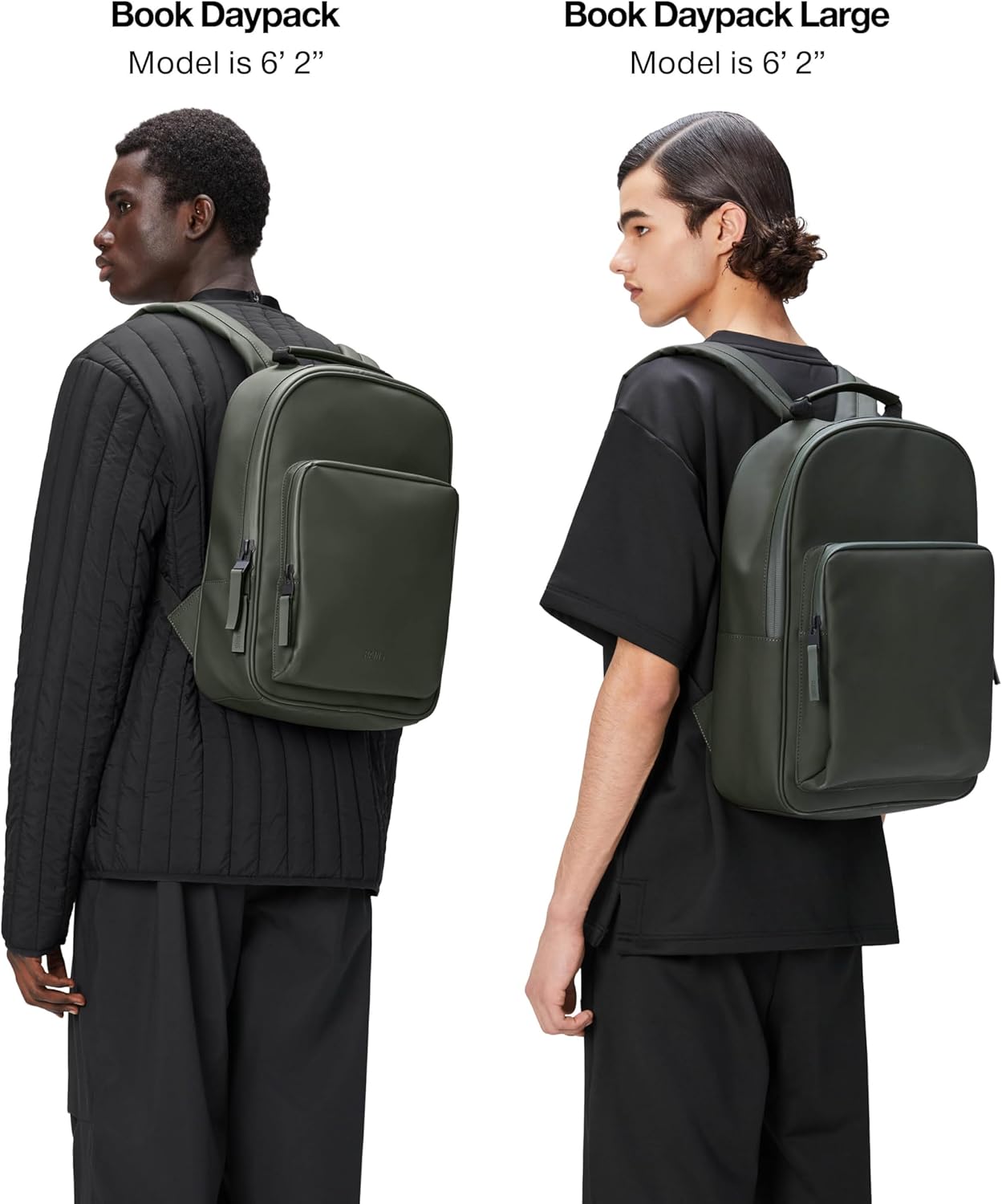 RAINS Book Daypack Large Green Laptop Backpack for Men and Women, Waterproof Black Minimalist Commuter Bag with 15”-16" - Image 6