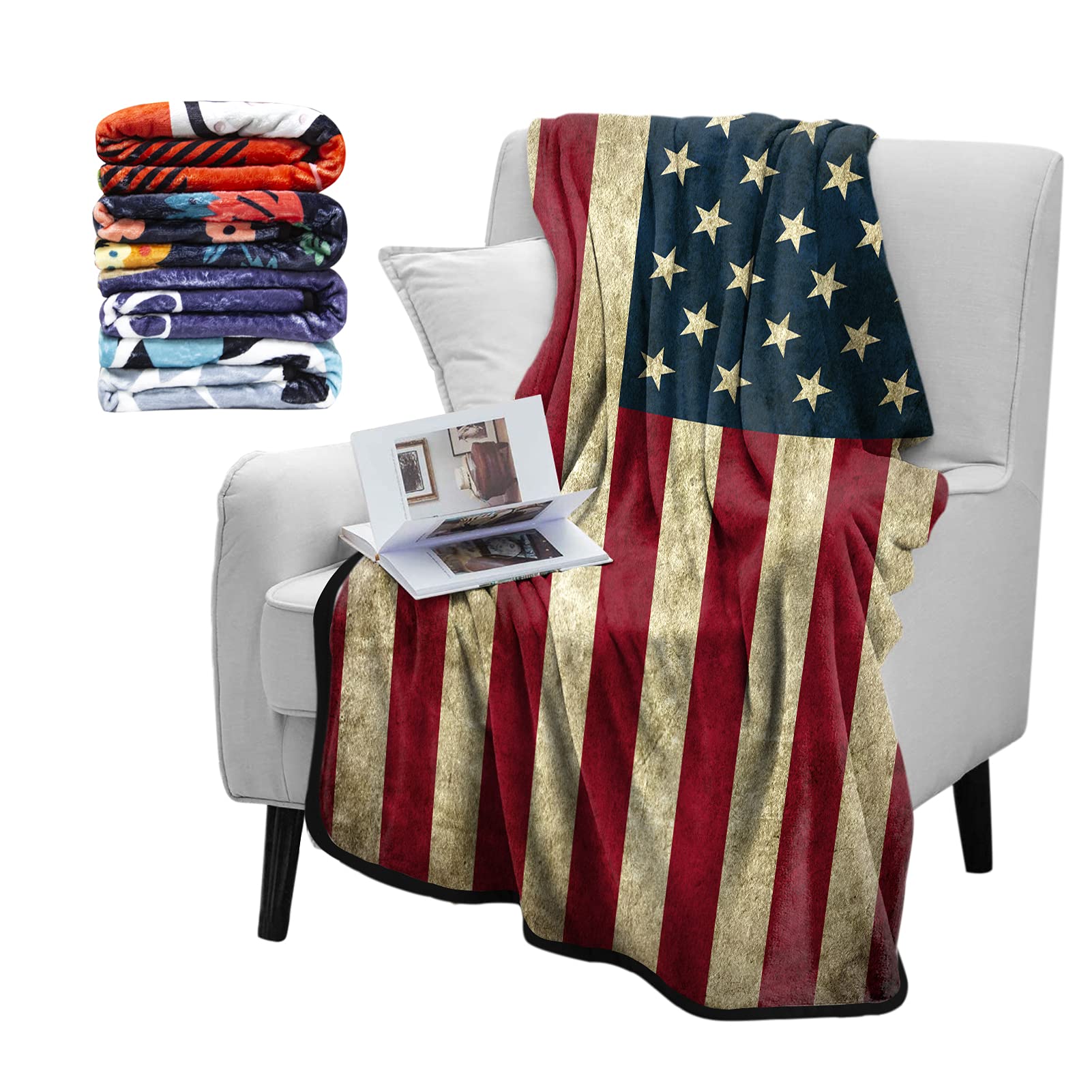 Britimes American Flag Fuzzy Flannel Throw Blankets, Soft Blankets and Throws, Daughter Mom Friend G