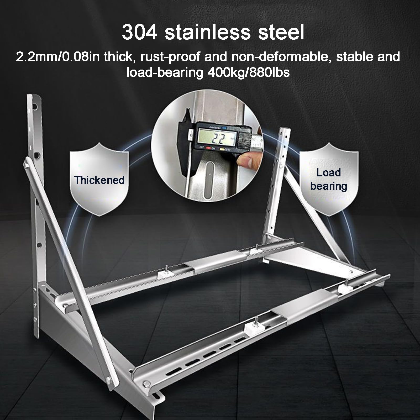 Soporte Aire Acondicionado Exterior, Accesorios Aire Acondicionado de Acero Inoxidable 304 con Doble Travesaño, para 5 Unidades, 400 Kg