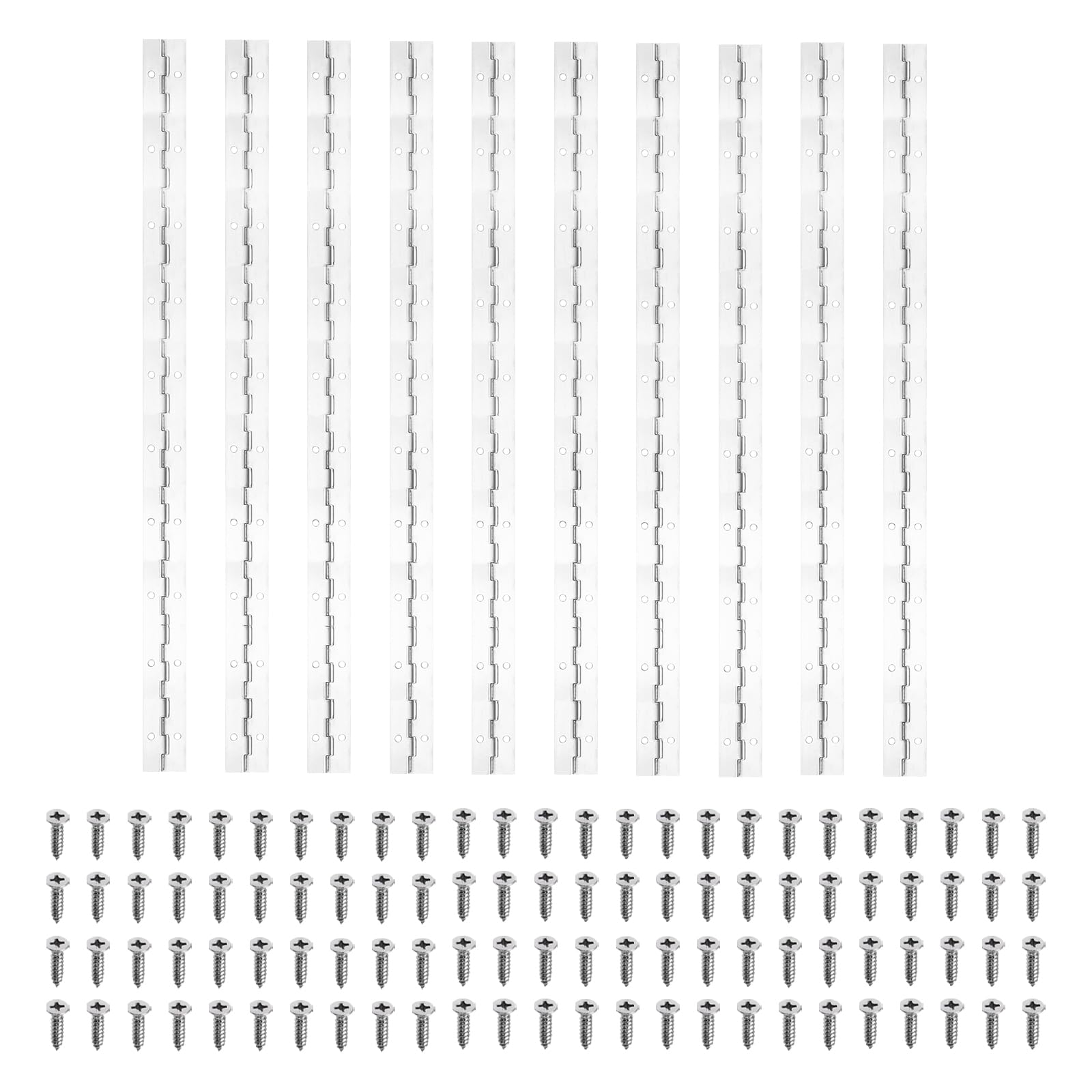 PATIKIL 20x1.2 Inch Piano Hinge,10 Pcs 304 Stainless Steel Continuous Hinge with Holes for Piano Gate Door Wooden Storage Box Cabinet Boat,Silver