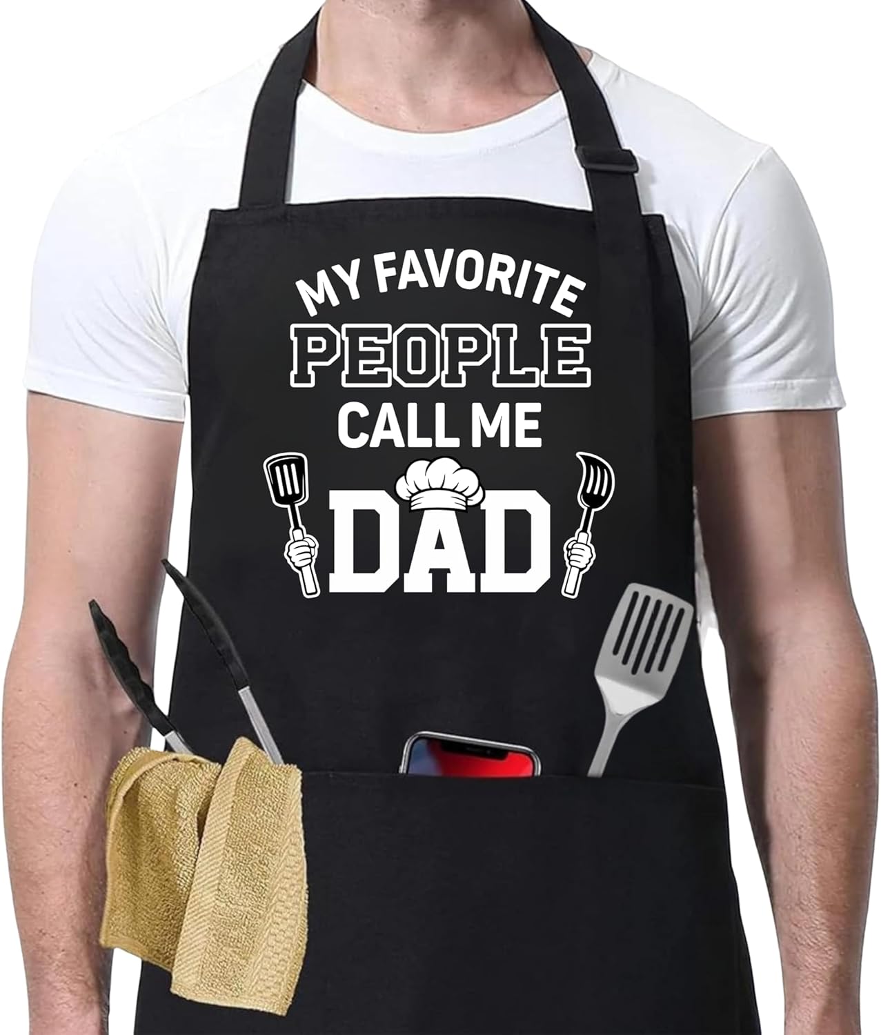Wrappiness Funny Apron for Men, Dad, Husband - My Favorite People Call Me Dad - Adjustable Aprons with Pocket Grilling Gift for Papa BBQ Cooking Chef Fathers Day Birthday Christmas