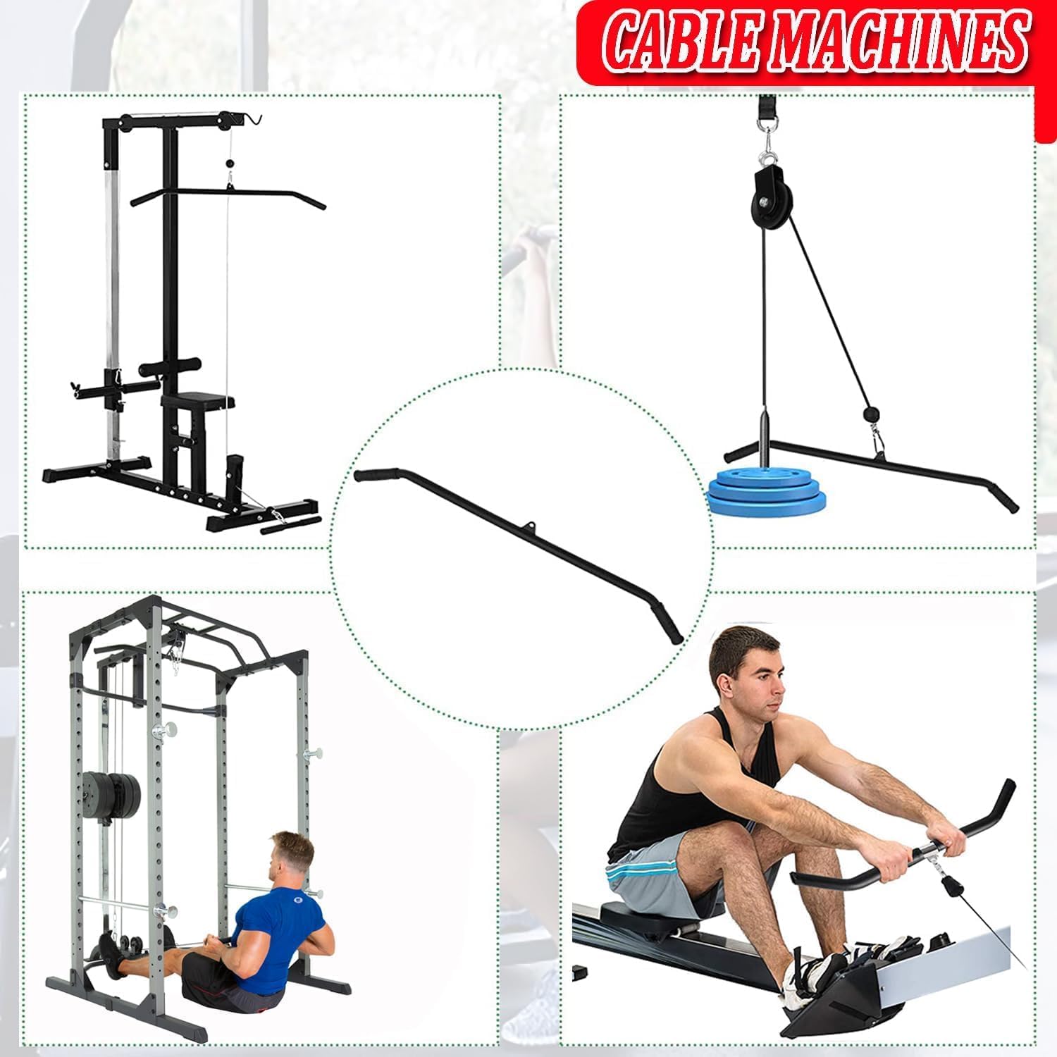 Straight Pulldown Bar – LAT Bar with Carabiner Non-Slip Handle Cable Machine Attachment for Home Gym, Arm & Back Training