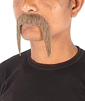 Vista 2 de HPO Hombres Cabello Humano Bigote Cosplay Pelo Facial (Marrón)