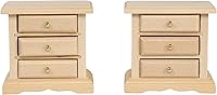 Vista 3 de Mesitas de noche de madera para casa de muñecas, juego de 2 mini mesitas de noche, muebles a escala 1:12 para dormitorios de casa de muñecas
