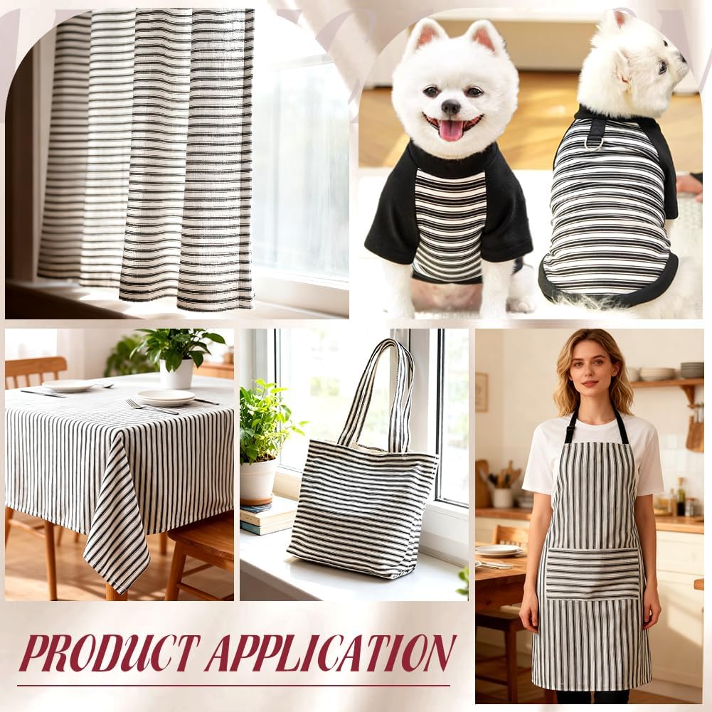 AHANDMAKER Striped Ticking Fabric by The Yard 59.8" Wide Black White Woven Ticking Striped Fabric Modern Simple Style Strip Fabrics for Upholstery Table Cloths Pillows Cushions Sewing Supplies