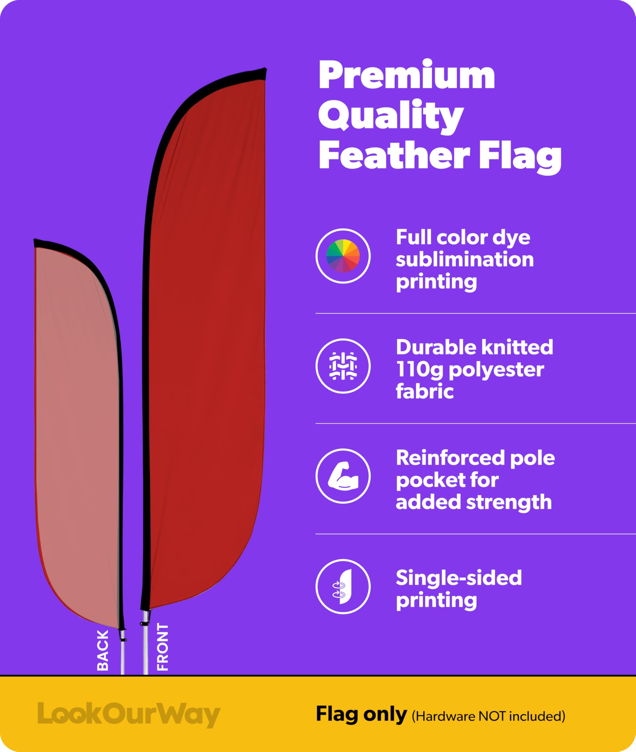 LookOurWay Feather Flag, 12 ft Advertising Flag for Business and Events Promotion Solid Colored (Red),10M1200067 - Image 2