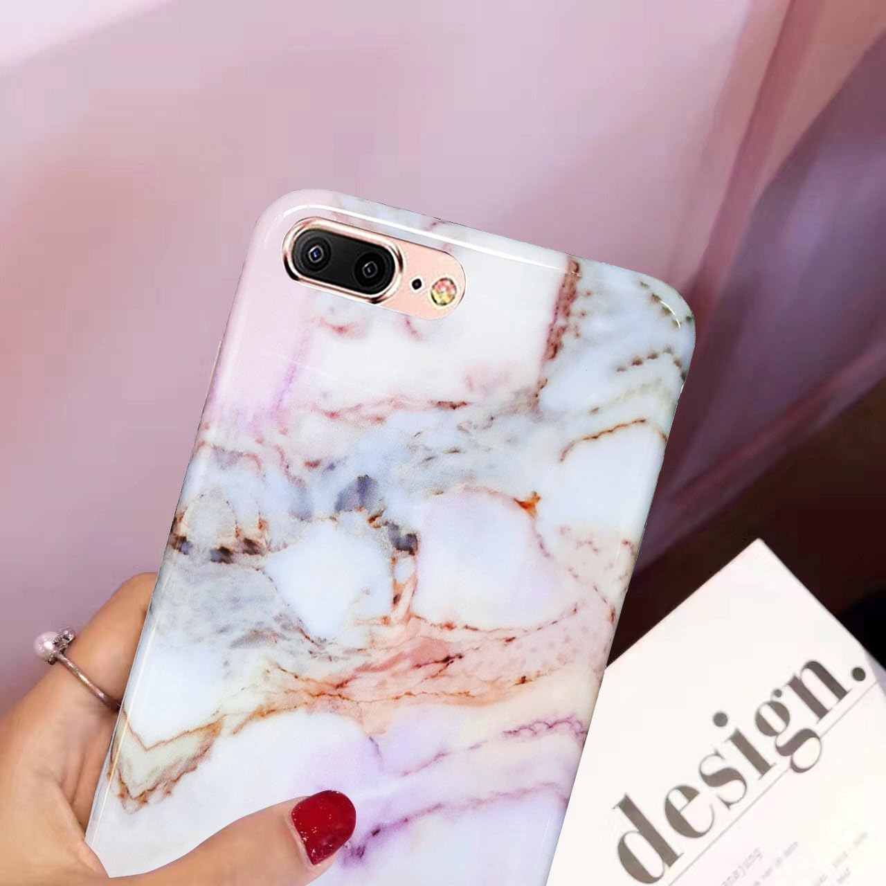 J.west Pink iPhone 7 Plus Case, iPhone 8 Plus Case, Marble Design Slim Fit Full Protection Anti-Scratch Shock Proof Soft Rubber TPU Flexible Case for iPhone 7/8 Plus [5.5 inch Display] - Pink Purple