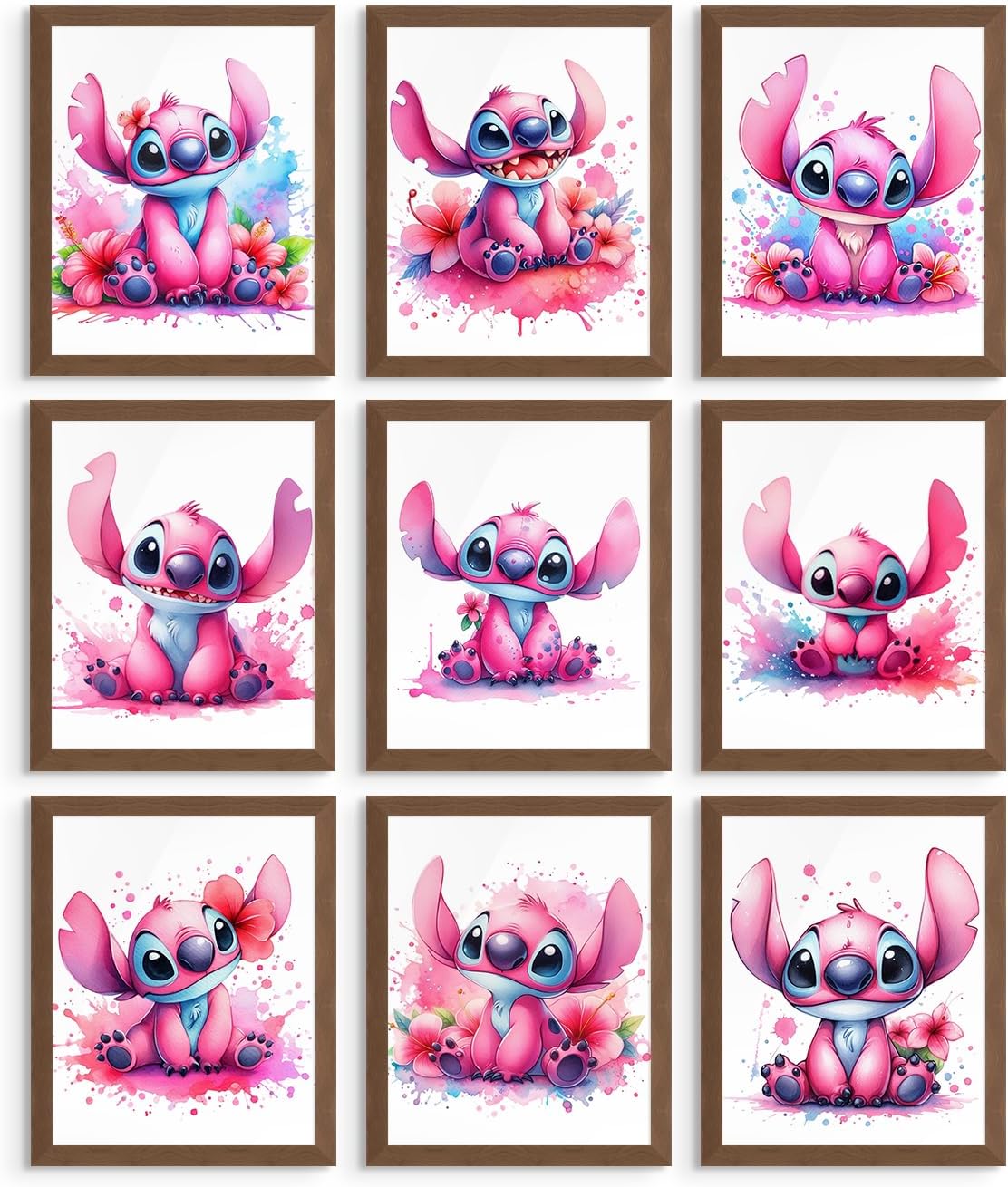 BigWig Prints Stitch Posters for Girls Room - Stitch Wall Decor, Pink Nursery Art for Girls, Watercolor Art Prints, Nursery Wall Decor Girl - Unframed Set of 9 (8x10)