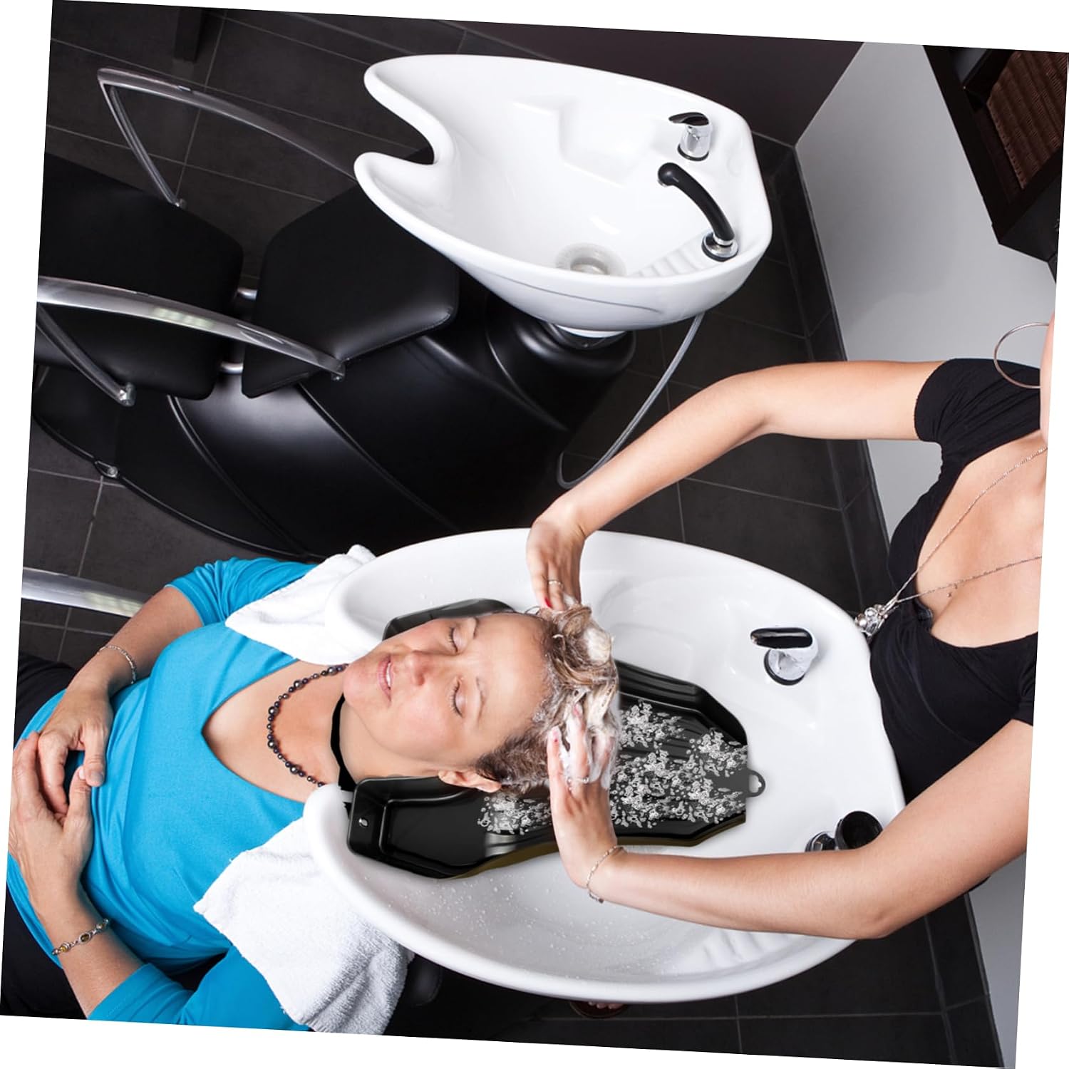 minkissy Lightweight Plastic Hair Washing Basin with Ergonomic Neck Support and Inclined Drainage Portable Shampoo Tray for Elderly and Disabled Use at Home Salon