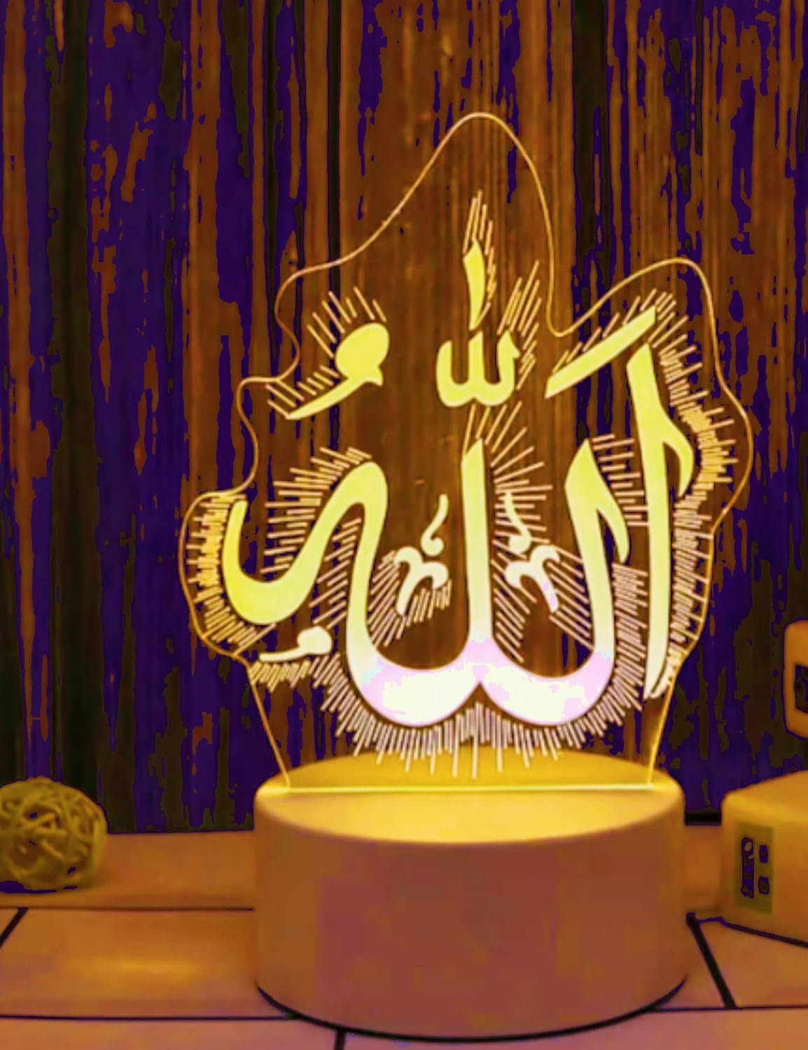 3D Muslim Allah Islamic Night Light Lamp Illusion Night Light 16 Color Changing Table Desk Decoration Lamps Gift Acrylic Flat ABS Base USB Cable Toy