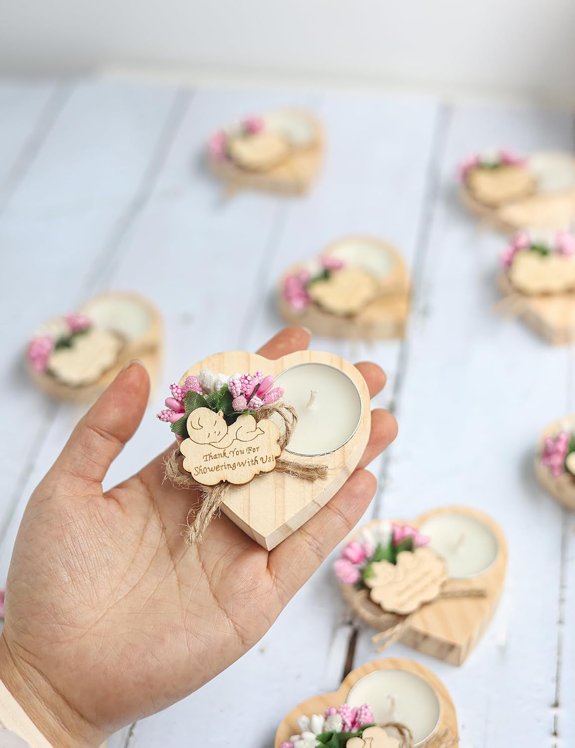 50 Piece Wooden Candle Holders, Baby Shower Favors for Guests, Baptism Candle Favors,Baby Shower Return Gifts for Guests .(pink)