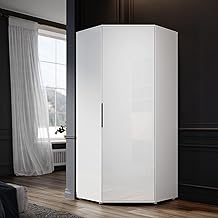 ELEGANT Corner Wardrobe with 2 Hanging Rails and 5 Storage Shelves, Modern White High Gloss & Matt Bedroom Closet Storage, Space Saving Design…