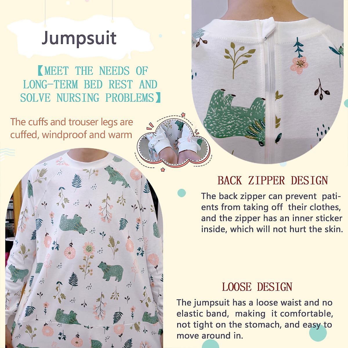 Unisex Jumpsuit with Back-Zipper,Suitable for Incontinence Care,Alzheimer’s Patients,Seniors,Dementia Patient - Image 5