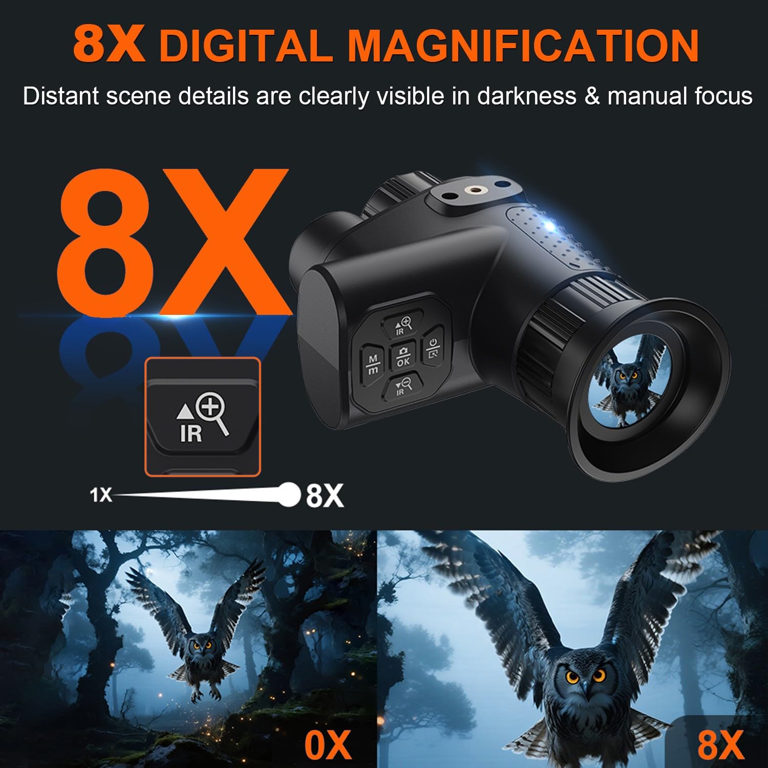 Nachtsichtgerät mit Sternen Lichtsensor, 8X Digital Zoom IR-Helligkeit Nachtsichtbrille Infrarot Monokular für Erwachsene & Jagdcamping Nachtsicht & Tag Militär Freihändiges NGV für Helm