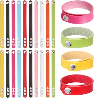 20 PCS Leather Bracelet Blanks Faux Leather Snap Bracelets Plain-Leather Bracelet Kit with Snap Colorful Adjustable Wristbands Bracelets Strap for for DIY Jewelry Making