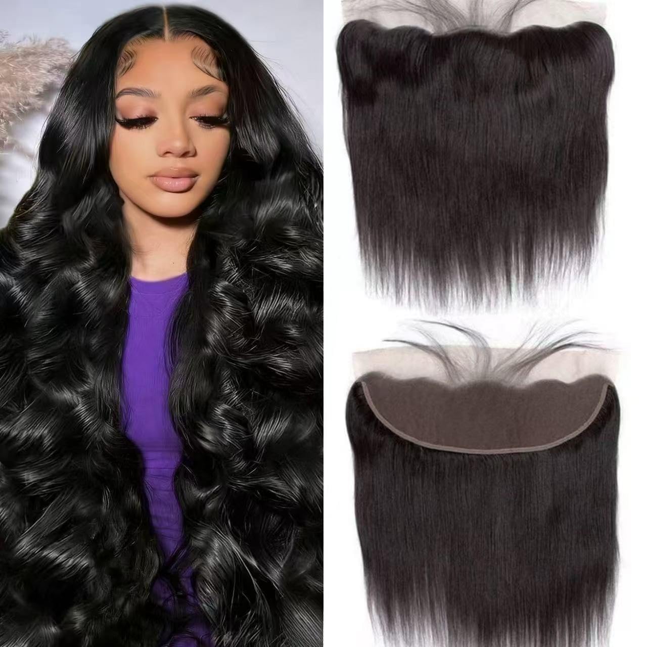 13x6 Lace Frontal Body Wave Human Hair Closure HD Transparent Lace Frontal Pre Plucked with Baby Hair 12A Grade Brazilian Human Hair Free Part Natural Color 18 Inch