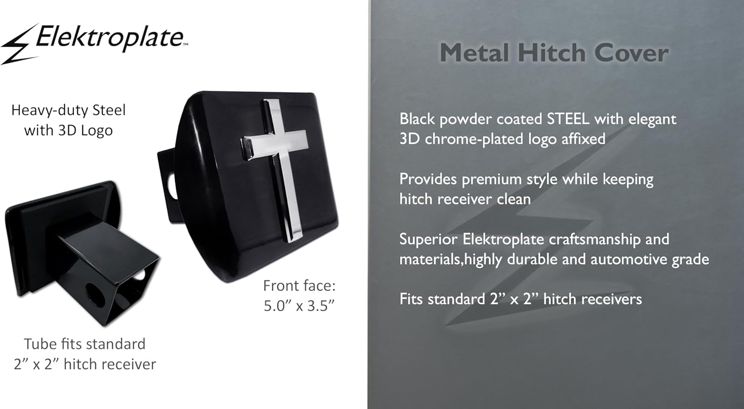 Elektroplate Christian Cross All Metal Black Religious Hitch Cover for Trucks and SUVs | Fits Standard 2" Trailer Hitch Receivers | Premium Weatherproof