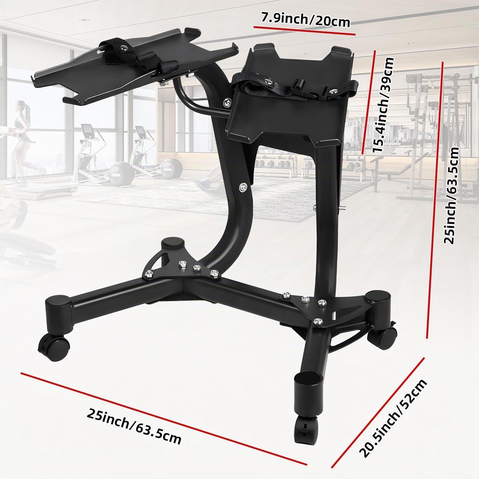 Portapacchi da 154,2 kg, supporto regolabile per manubri da 154,2 kg, supporto standard in metallo con quattro ruote per uso domestico e palestra.