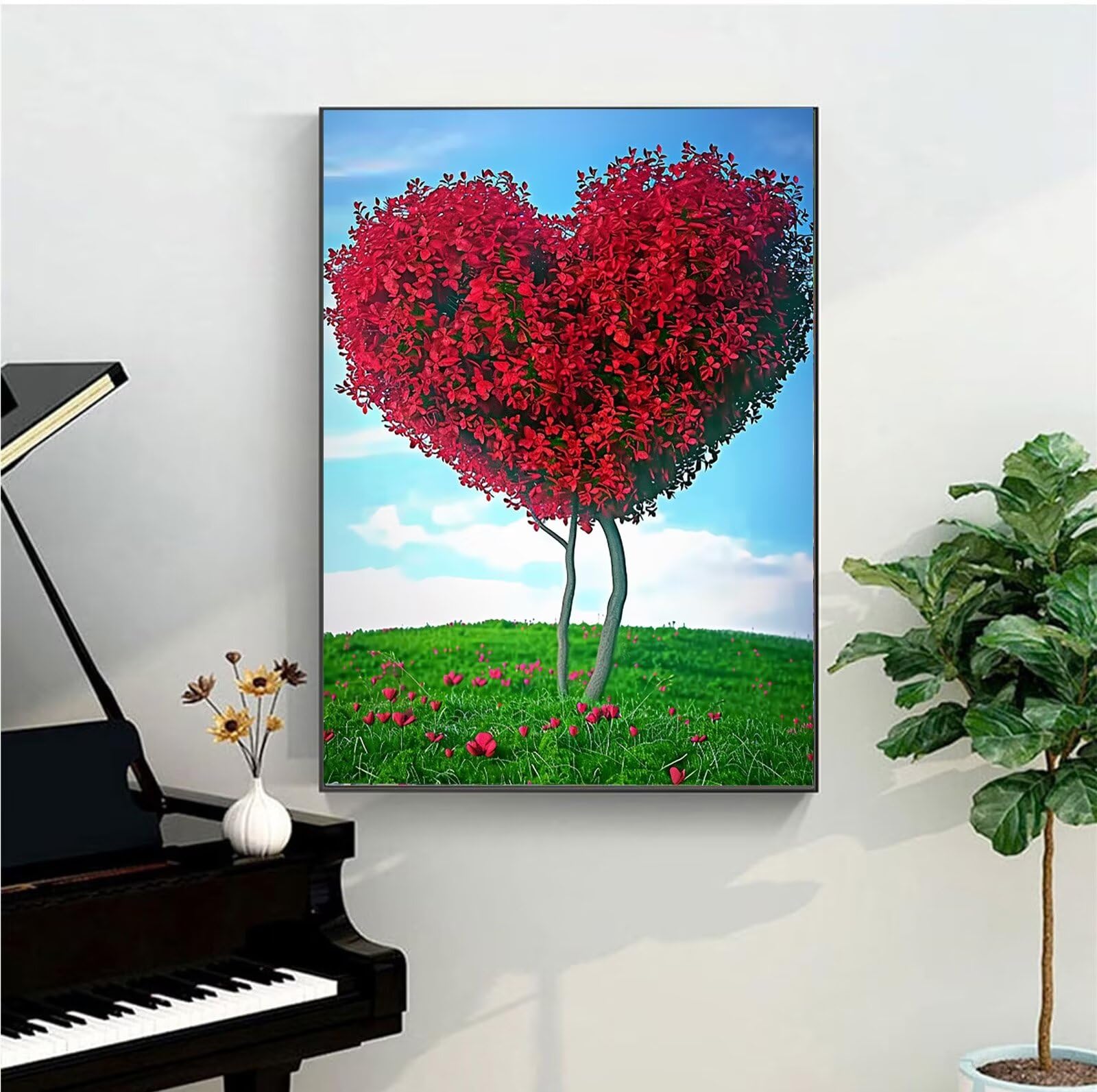 Peepezo Dipingi con i Numeri per Adulti, Kit di Pittura acrilica Fai-da-Te per Adulti Principianti Facile su Tela, Decora la casa Regalo,con Vernici e pennelli, Albero Cuore 60x80cm (Con Scatola)