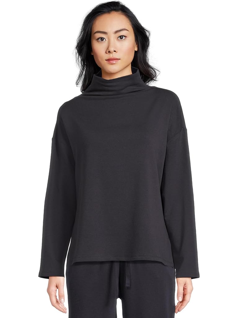 Blue Eileen Fisher Petite Cozy Brushed Terry Hug Funnel Neck Tunic