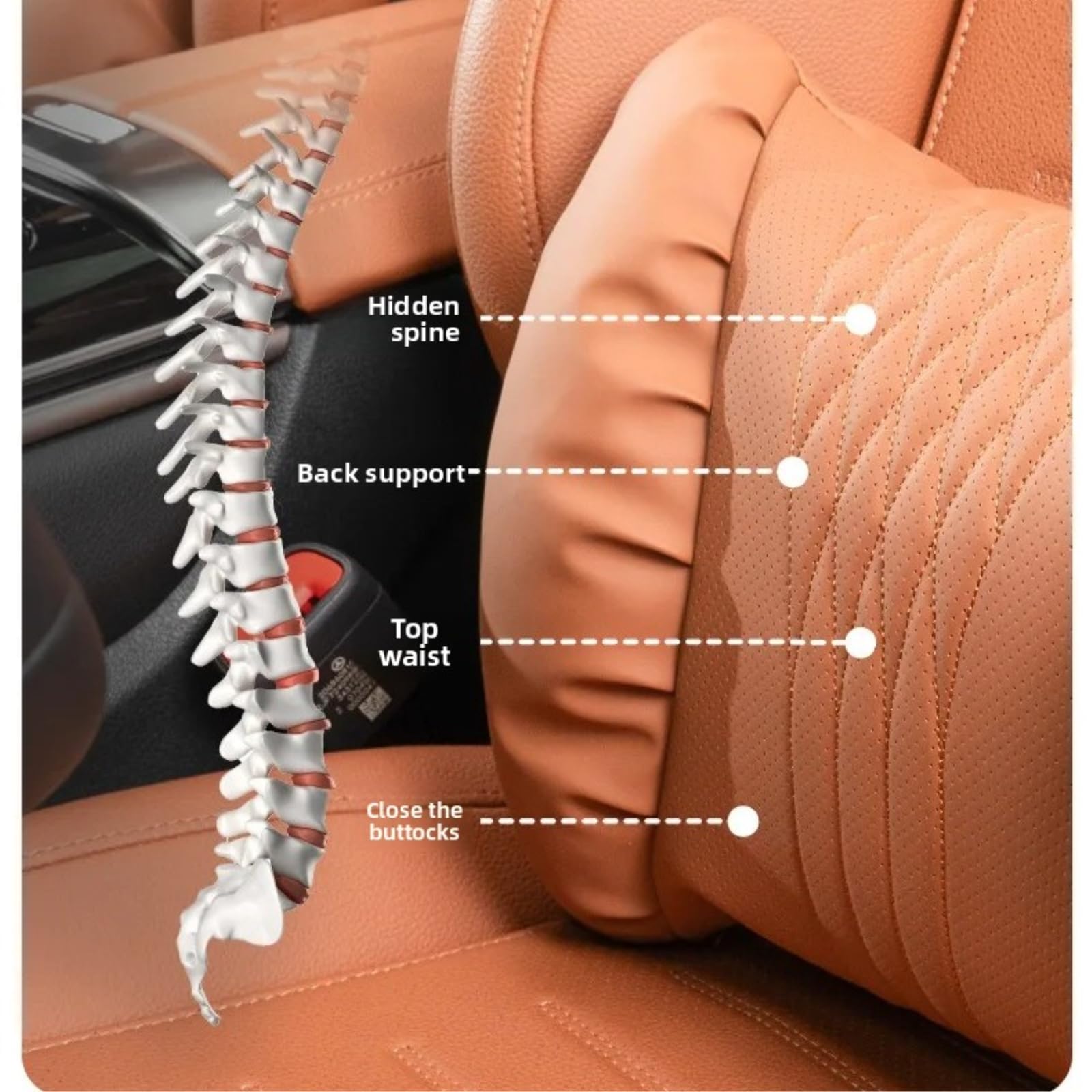 Cuscino Auto, Lombare di Sostegno Lombare, Collo in Schiuma Memoria Morbido per Guida Confortevole-whiteb Waist
