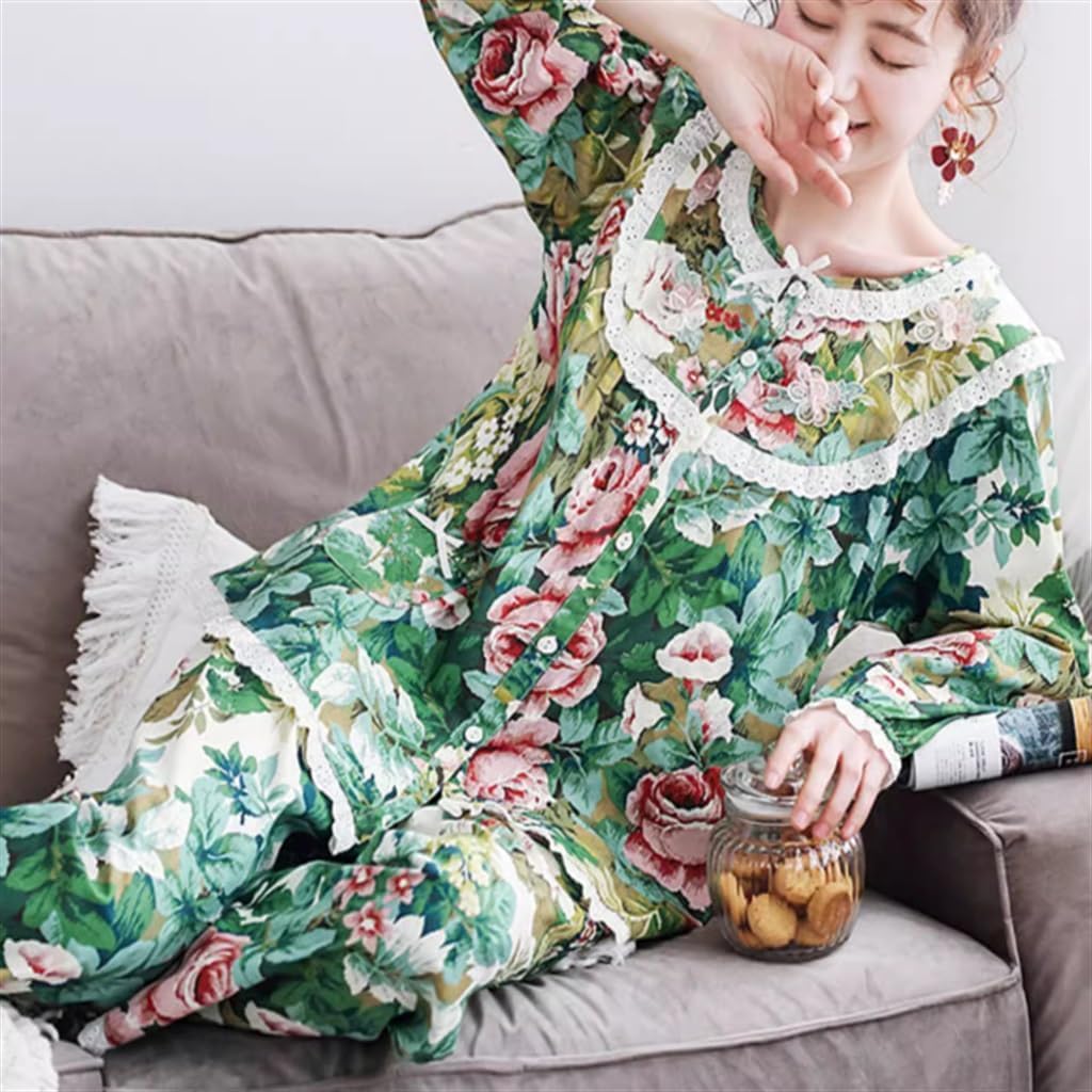 [きすけい] KDUQHF 女性用パジャマ春と秋の薄い織綿中年母親プラスサイズホーム服