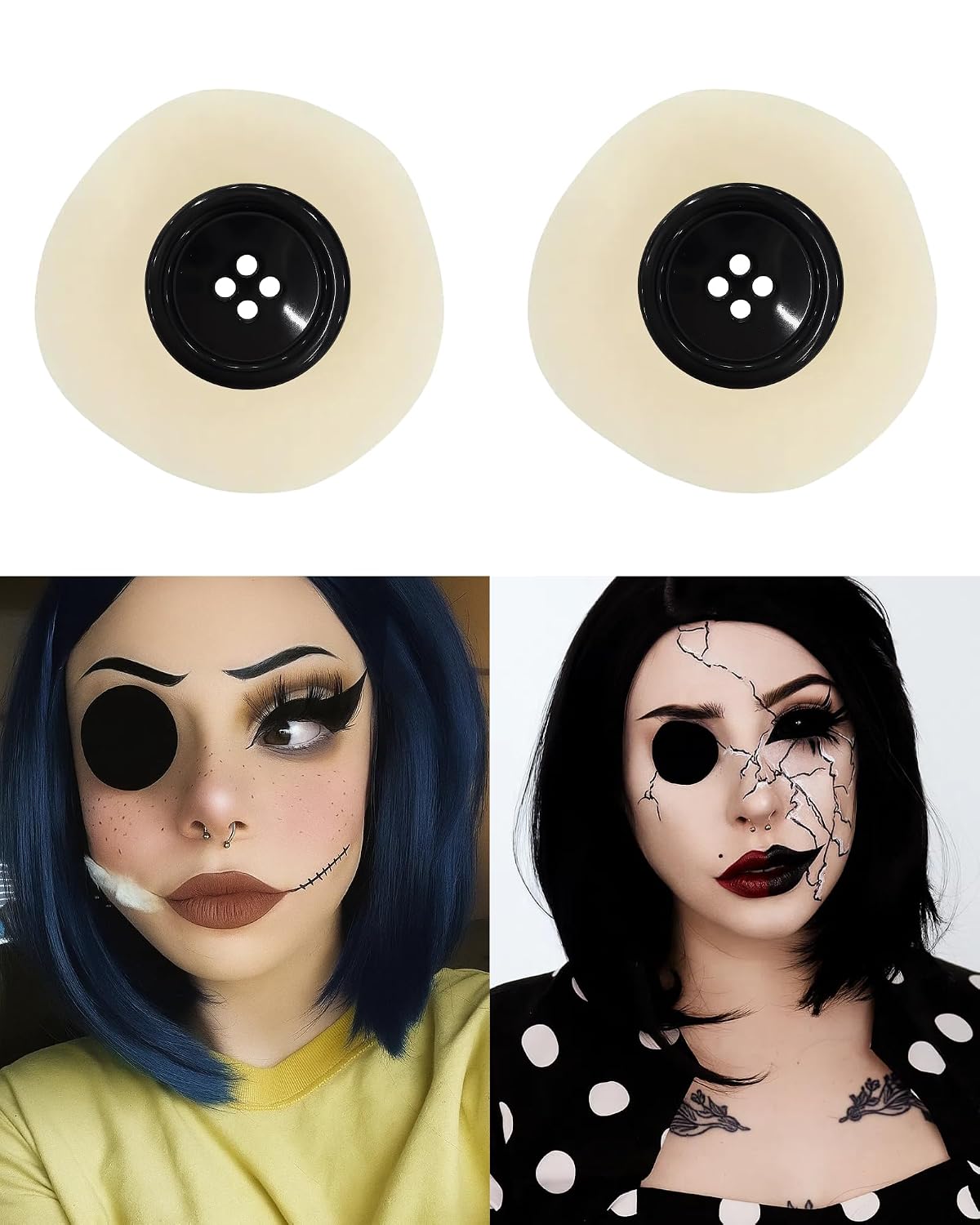 Libima 2 Set Halloween Black Button Eye Latex Prosthetic Costume Accessories for Halloween Cosplay Party