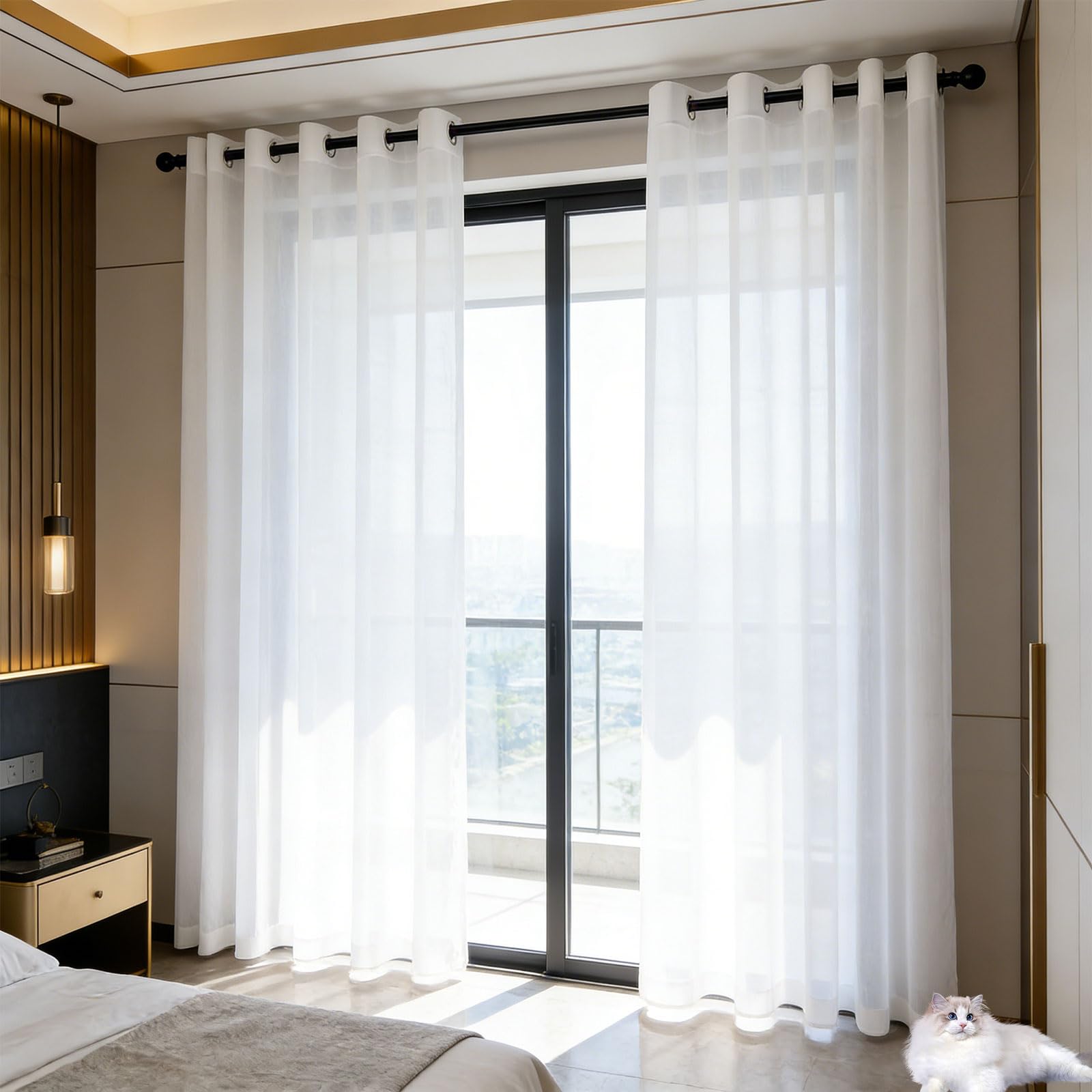 GUOJUN Halbtransparente Vorhänge 220 x 220 cm mit Ösen, Modern Und Langlebig Transparenter Vorhang für Schlafzimmer Wohnzimmer, Weiß