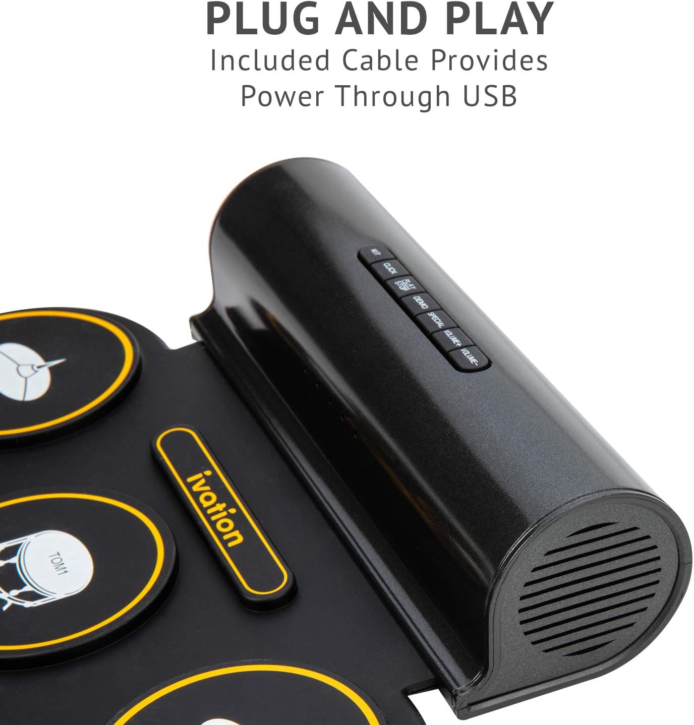 Ivation Portable Electronic Drum Pad - Built-in Speaker (DC Powered) - Digital Roll-Up Touch Sensitive Drum Practice Kit - 7 Labeled Pads and 2 Foot Pedals for Kids Children Beginners