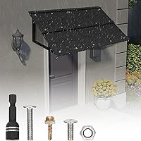 Dreamtrue Fixed Metal Awning 52in x 31in Black - Heavy-Duty Steel Triangle Frame, Tile Design for Doors, Windows, Porches, Balconies