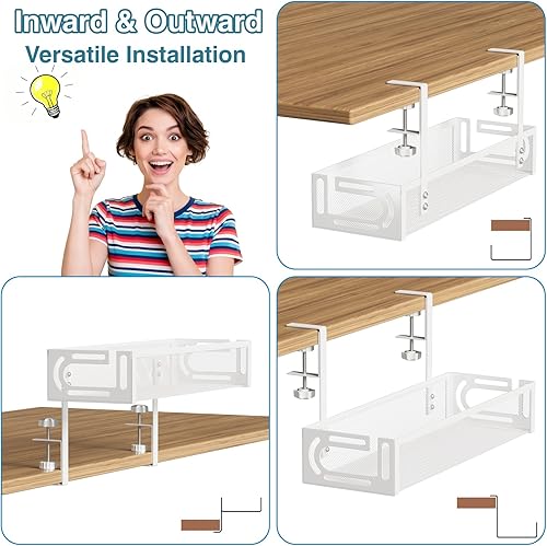 Miniatura 9 de Bandeja de gestión de cables para debajo del escritorio sin necesidad de perforar, SONATURE organizador de cables de 15.7" para mesa, organizador de