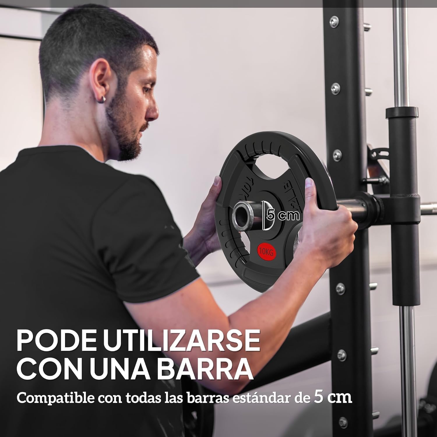 Discos de Pesa Olímpica Fit-Force 5 Kilos (4 Unidades) | Hierro Fundido con Revestimiento de Caucho | Diámetro Olímpico 50 mm | Discos de Pesas para Barra y Entrenamiento en Casa o Gimnasio