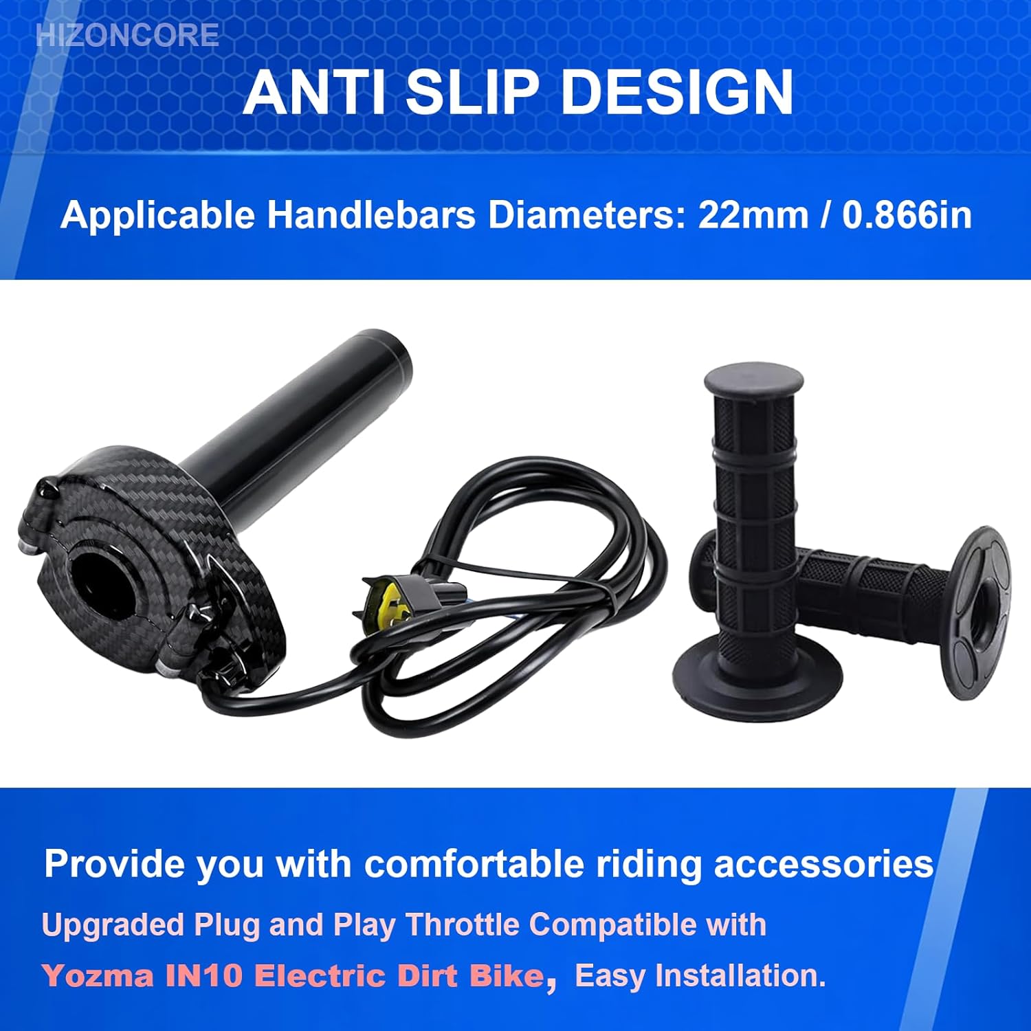 Compatible Fit for Yozma IN10 Valtinsu Strike Shadow SX Electric Dirt Bike Twist Throttle, Full Twist Throttle Handle with Male Connector, Rolling Bearing & Cable Kit