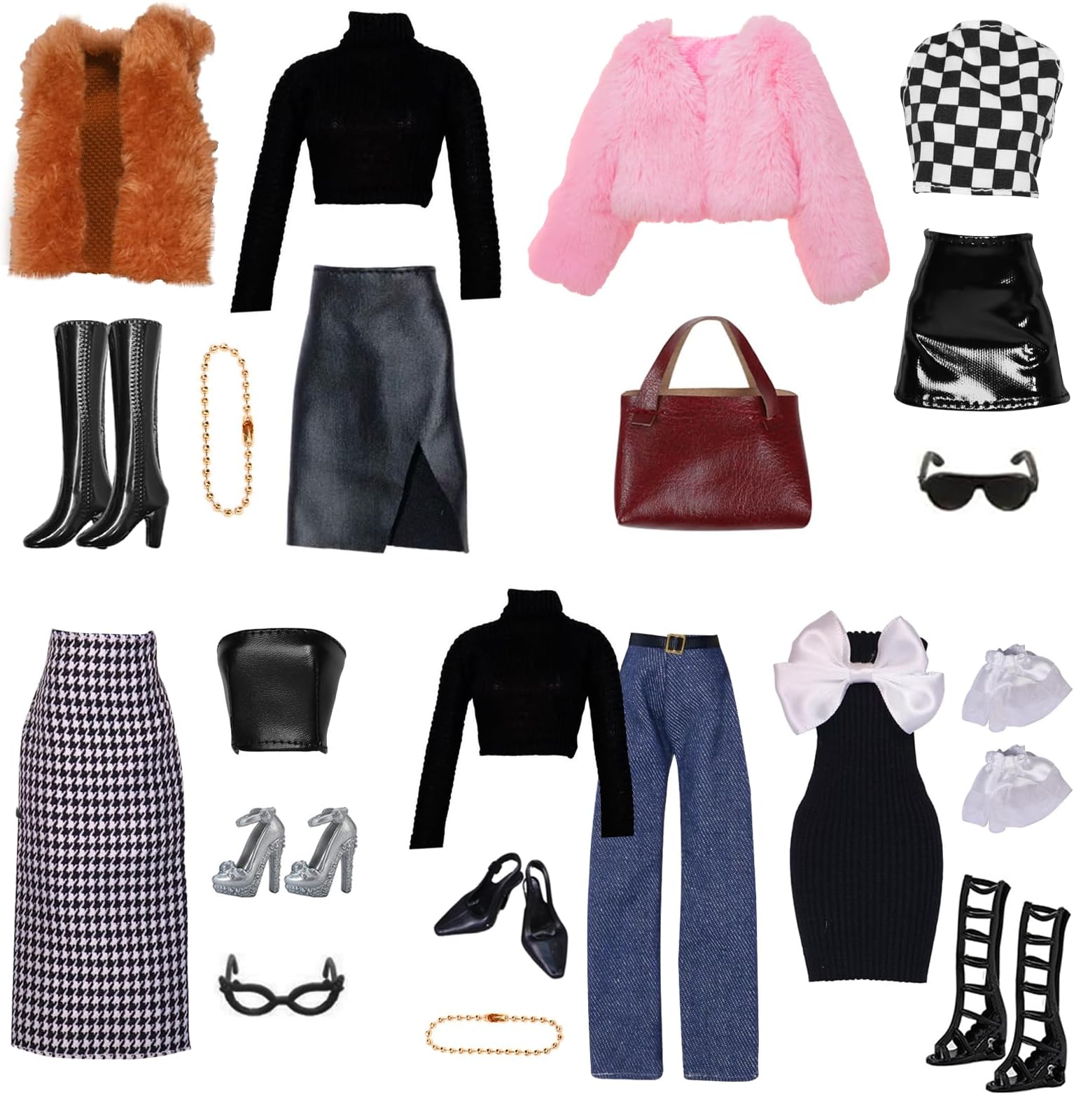 17 Pieces Doll Clothes Set For 11.5 Inch Doll, Includes Plush Vest, Fashion Immersion Skin Dress Set, Short Bow