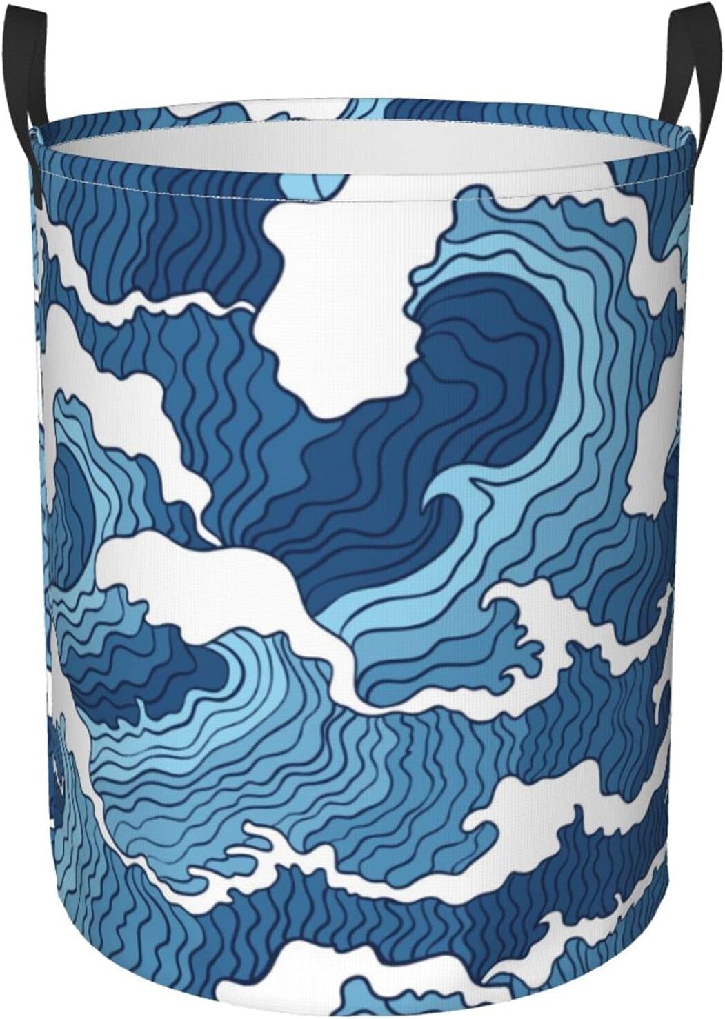 Japanese Blue And White Wave Circular Laundry Hampers Waterproof Laundry Baskets