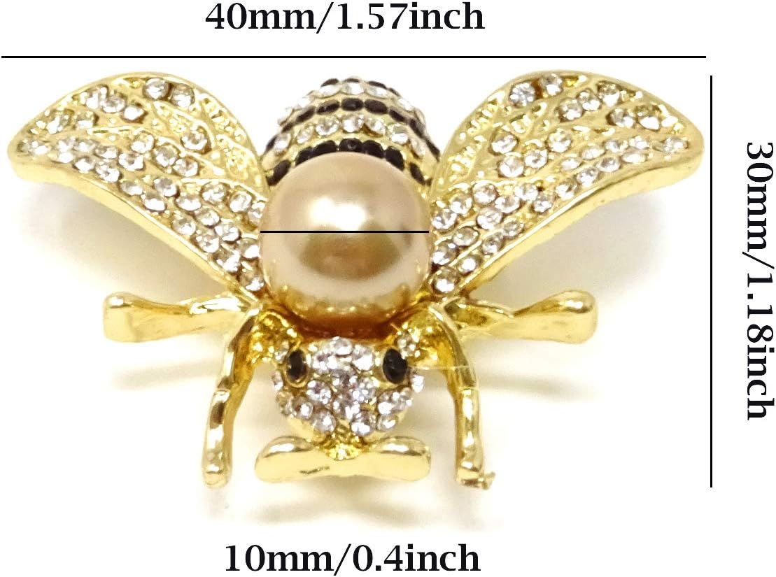 Honbay Fashion Vintage Gold Tone Honey Bee Brooch with Rhinestones and Pearl - Image 2