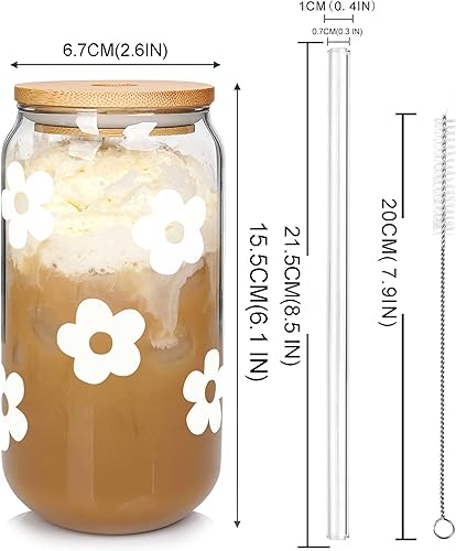 Miniatura 7 de Mason Life Vasos de vidrio con tapas y pajitas, vasos de vidrio en forma de lata de 20 onzas, vasos para beber, vasos de café helado, taza