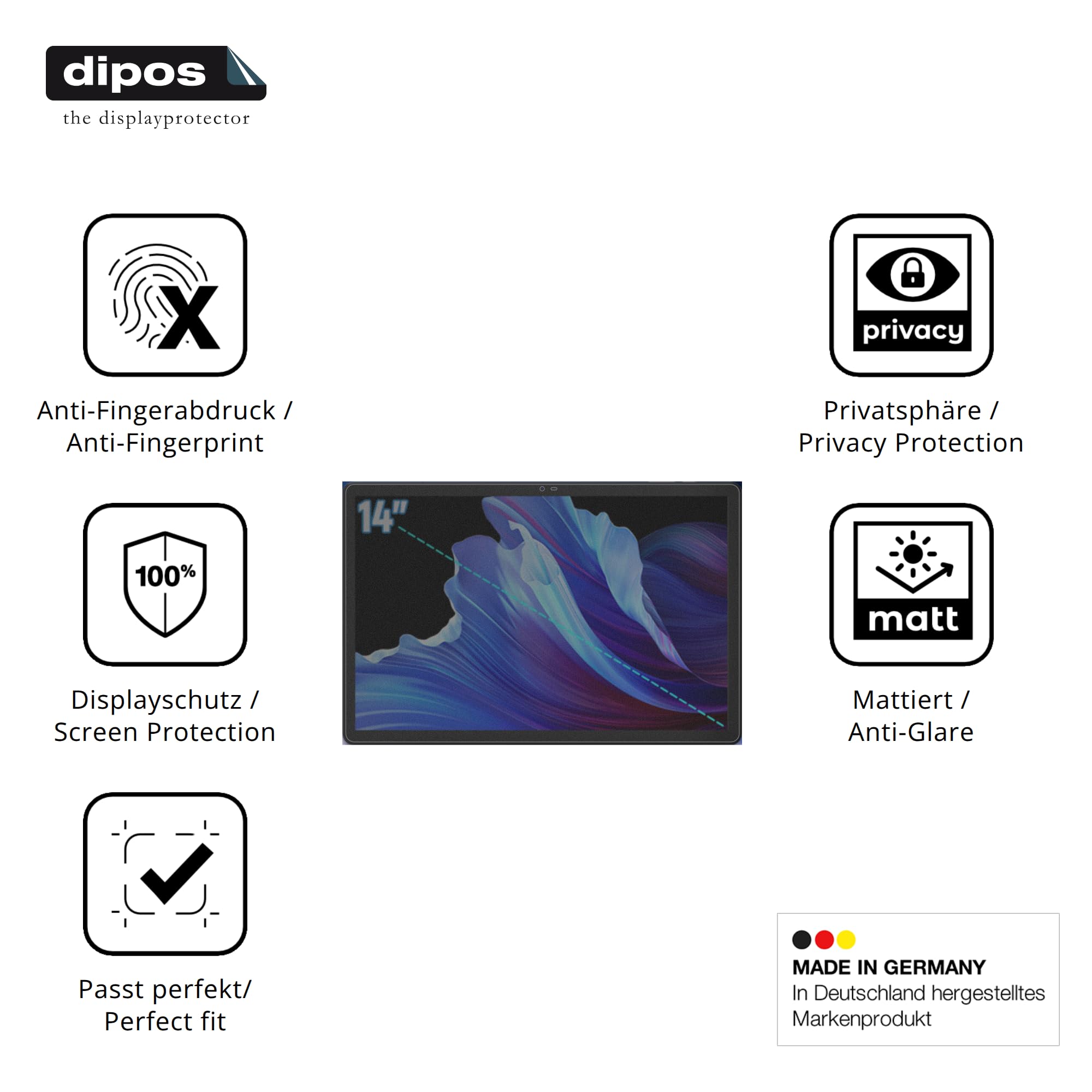 dipos Protector de Pantalla Antiespía para Byxsb G140L | Película protectora mate, filtro de privacidad 4 vías, ajuste perfecto, antiarañazos, sin burbujas, autoadhesivo